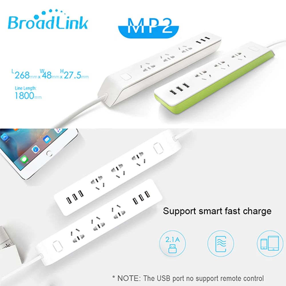 Broadlink Smart Home MP2 переключатель Wi-Fi умный гнездо дистанционного Управление быстрой зарядки сетевой шнур USB Plug Выход AU Великобритании США ЕС