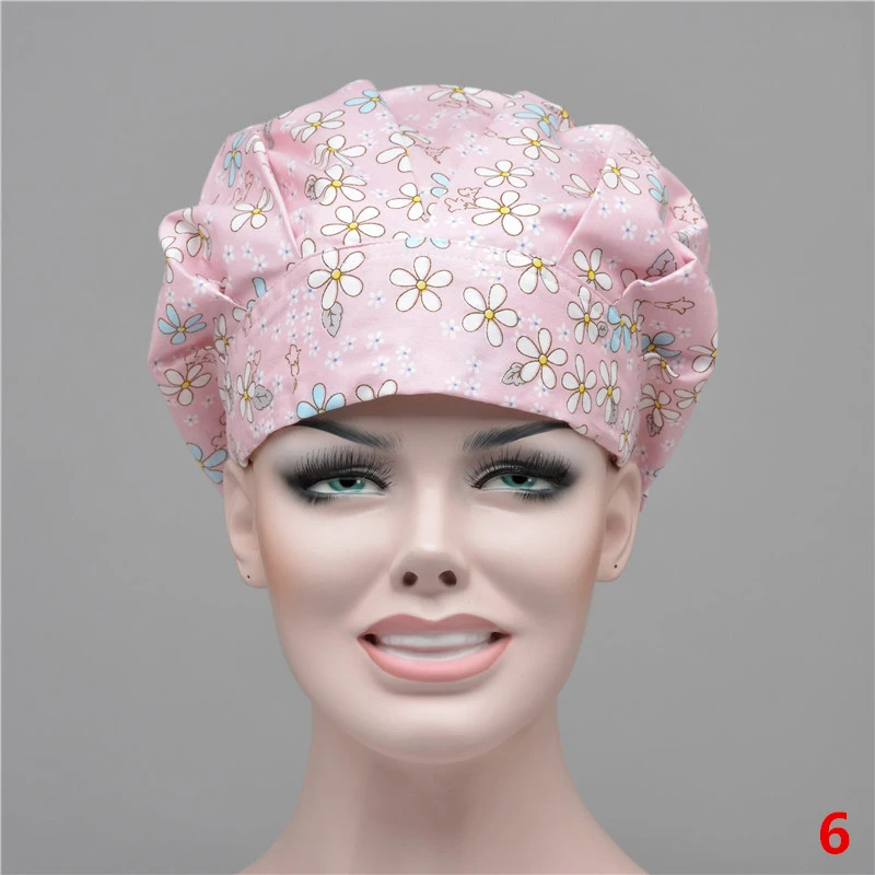 11 Colors Floral Printed Cute Scrub Caps High Quality Gourd Hat Clinic Hospital Dental Surgical Laboratory Pharmacy Medical Caps - Цвет: 6