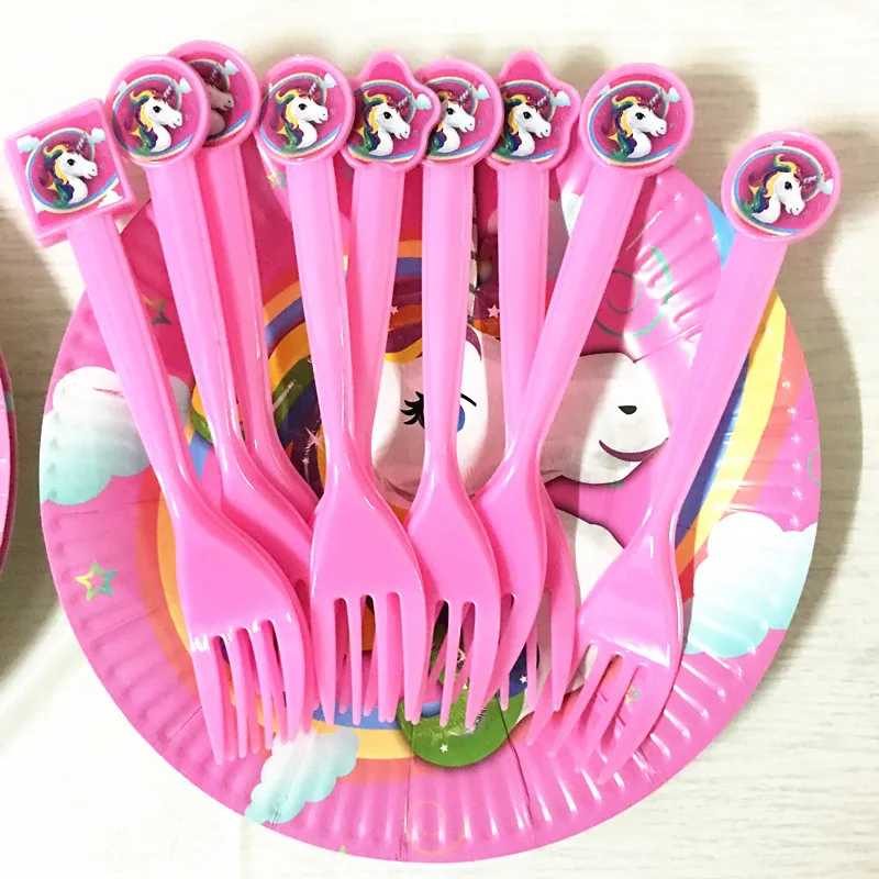 

10pcs/lot unicorn baby shower plastic forks unicorn party spoons happy birthday party supplies unicorn plastic knives