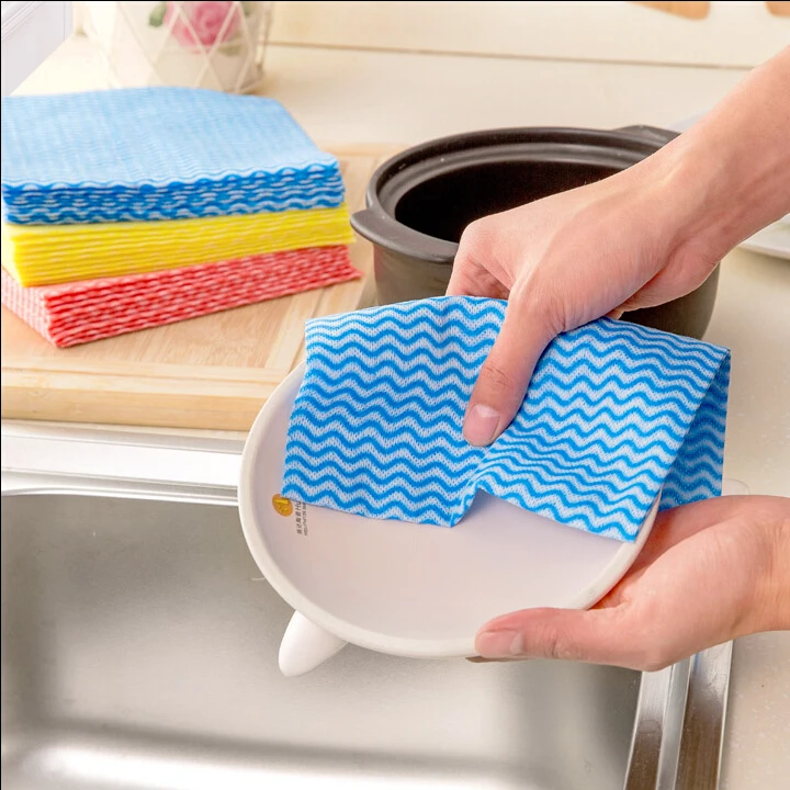 50 pcs Disposable Kitchen Non woven Cleaning Cloth Scouring Pad