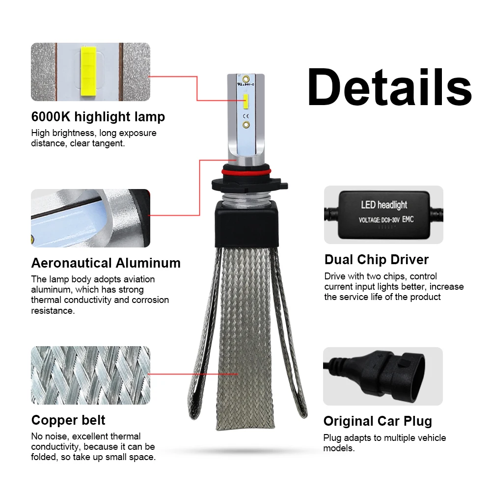 Roadsun H7 светодиодный H4 огни автомобиля H11 H1 H3 880 9005 9006 9007 9004 H13 фары лампы авто CSP чипы