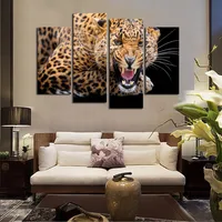 4 Panels Yellow Spots Leopard Painting Canvas Wall Art Picture Home Decor Living Room Canvas Print Modern Painti No Frame HW052