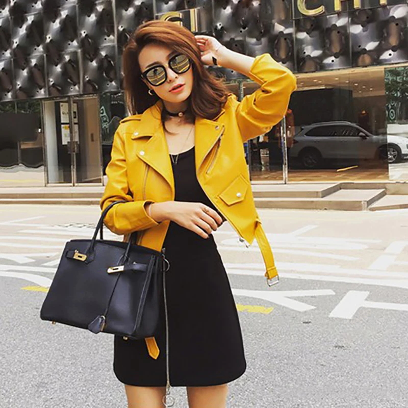 

Fashion Short Soft Leather Faux Jacket Women Zipper Motorcycle PU Leather Jacket Ladies Biker Basic Street Coat Plus Size Female
