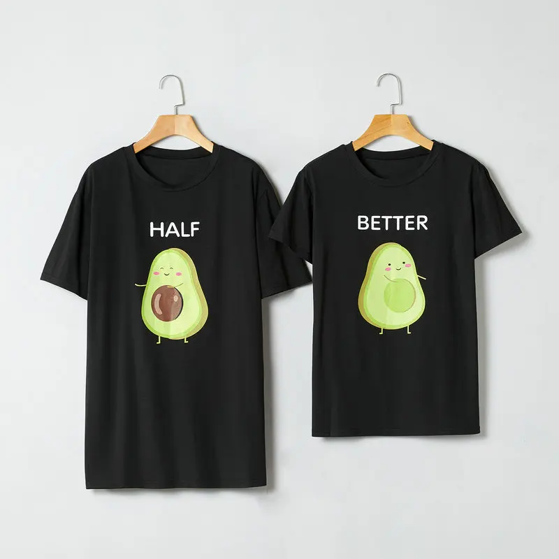 Семейные комплекты, парные футболки с принтом «авокадо», футболки с короткими рукавами для бойфренда и девушки, футболки для мужчин и женщин