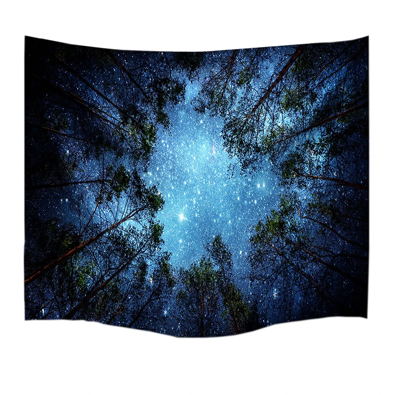 Psychedelic Forest Trees and Stars Starry Sky Fabric Wall Hanging Tapestry Decor Polyester Curtains Plus Long Table Cover10 |