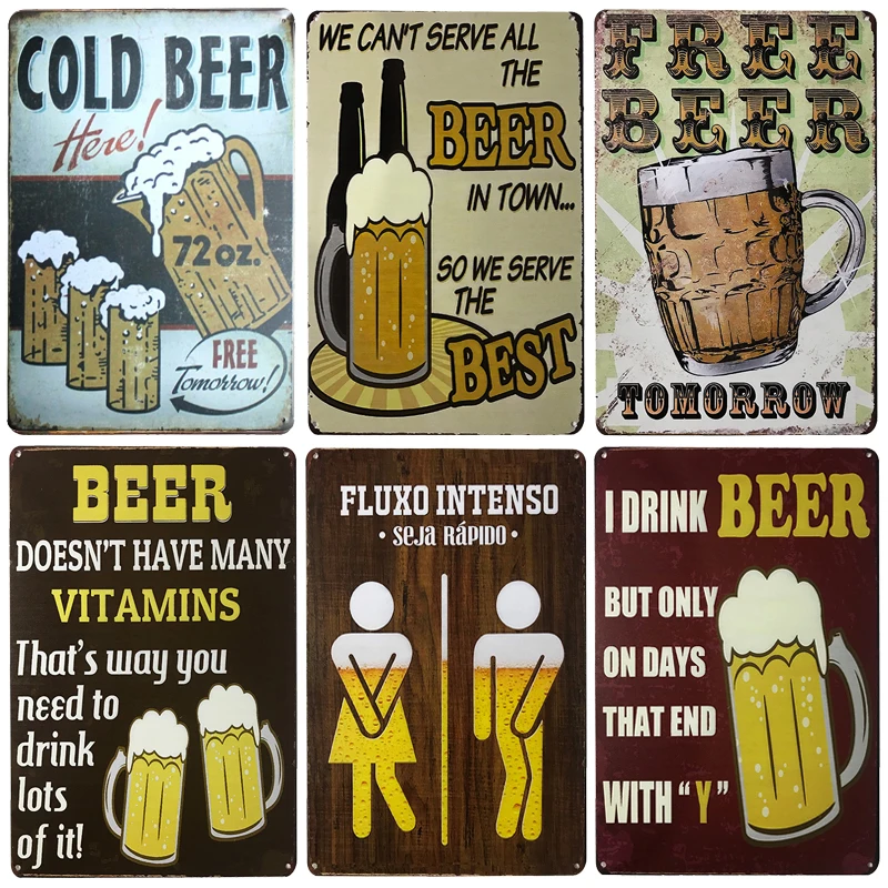 

[inFour+] New Beer Home Bar Shop Vintage Metal Signs Home Decor Vintage Tin Signs Pub Vintage Decorative Plates Metal Wall Art