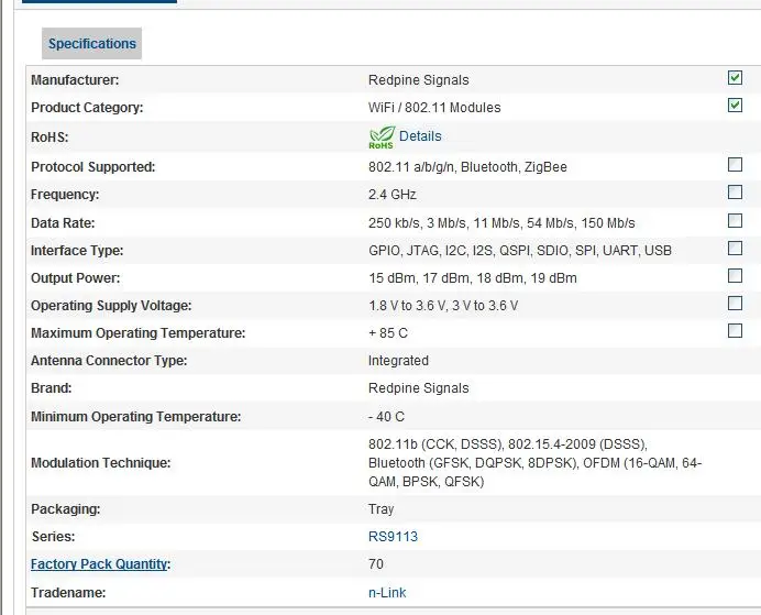 Wi-Fi модуль беспроводной M2M SOC/S1C/D1C/DOC Bluetooth/zigbee прямое подключение c RS9113-NBZ-