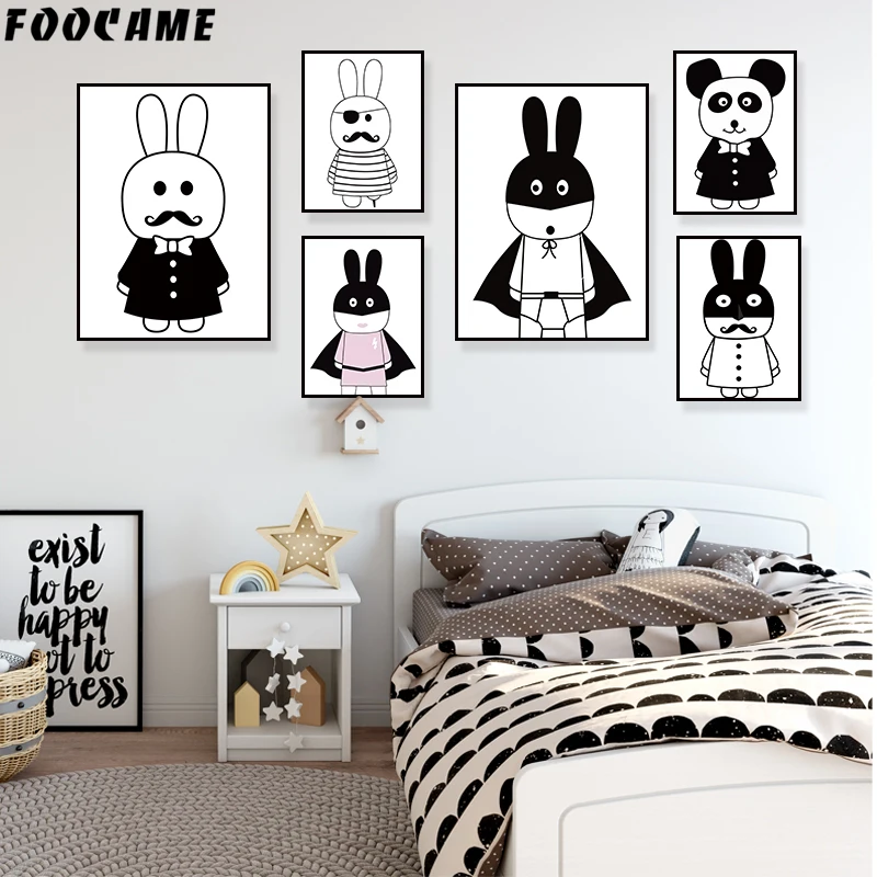 FOOCAME Pirate Hero Rabbit Panda Cartoon Nordic Poster Print Wall Art Canvas Painting Decoration Picture Baby Nursery Room Decor | Дом и сад