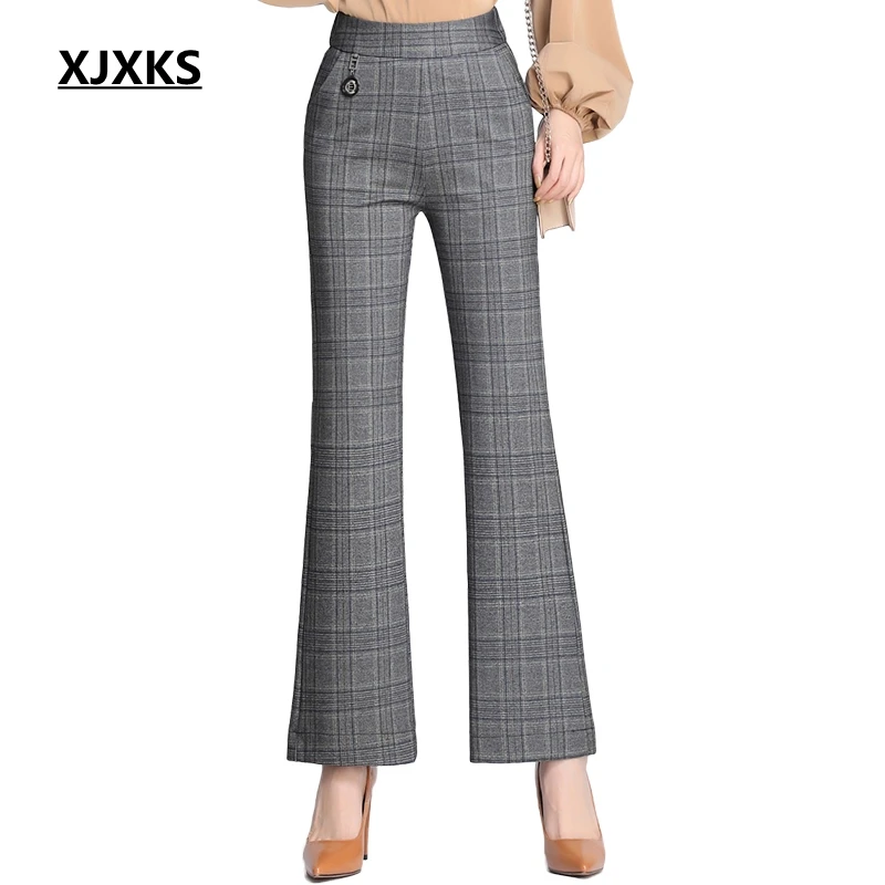 

XJXKS Women Pants Autumn And Winter Women Trousers Wide Leg Pants Women High Waist Pants Plaid Pants Women Plus Size Pants