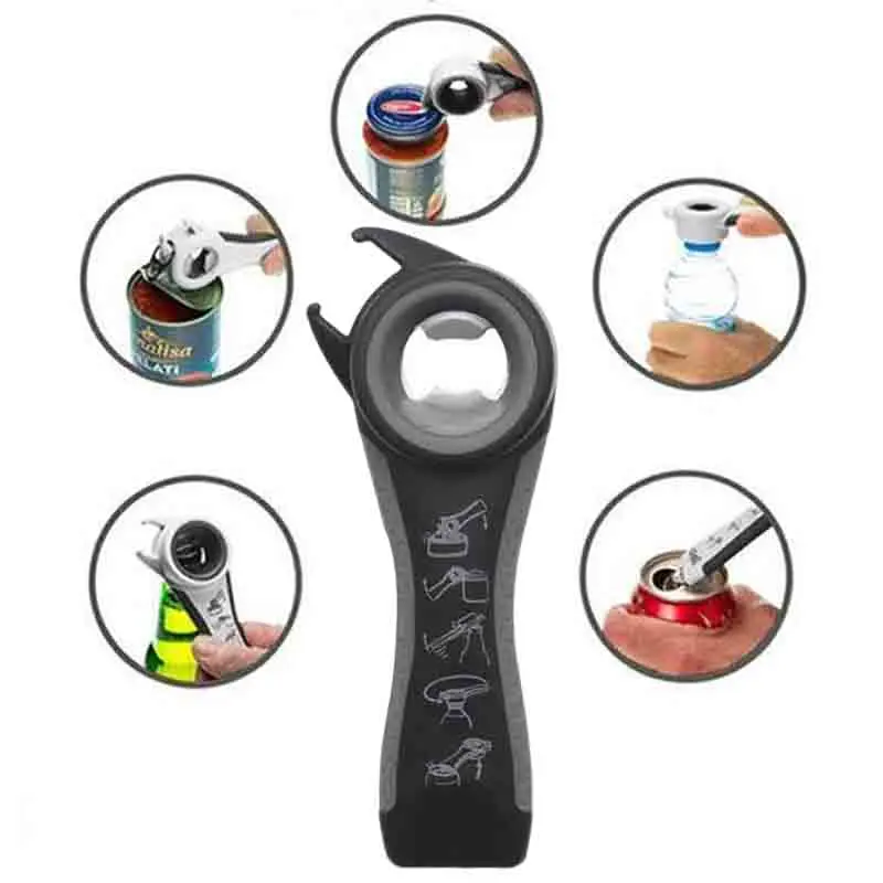 1 pc 5-in-one Bottle Opener Multi-function Blade Jar Opener with Cup Hooks