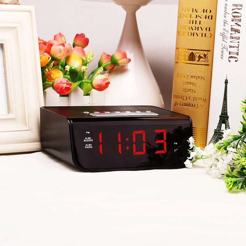 Multifunctional LED radio controlled digital alarm clock snooze electronic desktop clock with