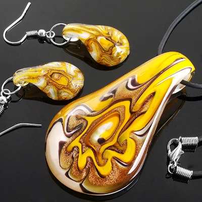 

6 Sets/Lot Lampwork Glass Murano Foil Pendant Necklace Earrings FASHION