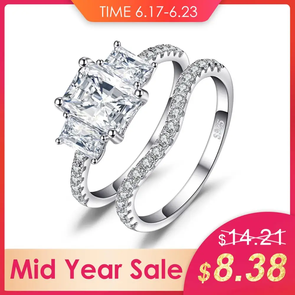 Jewelrypalace Свадебные 2.6ct кубического циркония люкс 3 камень кольцо комплект 925