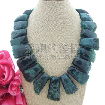 

N080212 19" 20x39mm-22x55mm Green Stone Crystal Necklace