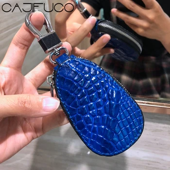 

CAJIFUCO Real Crocodiles Skin Car Key Holder Wallet Python Skin Key Organizer Snakeskin Purse Ostrich Grain Car Key Wallet Ring