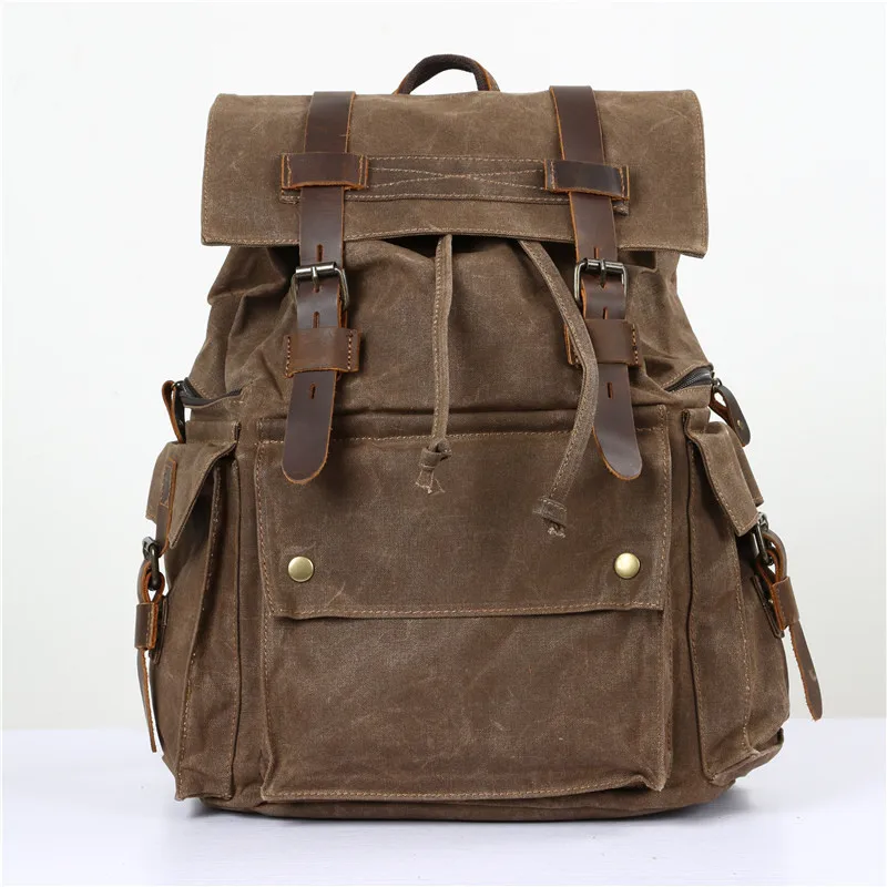 

Nesitu Vintage Large Capacity Grey Coffee Army Green Yellow Canvas 14'' Laptop Women Men Backpacks Men's Travel Bag #M5358