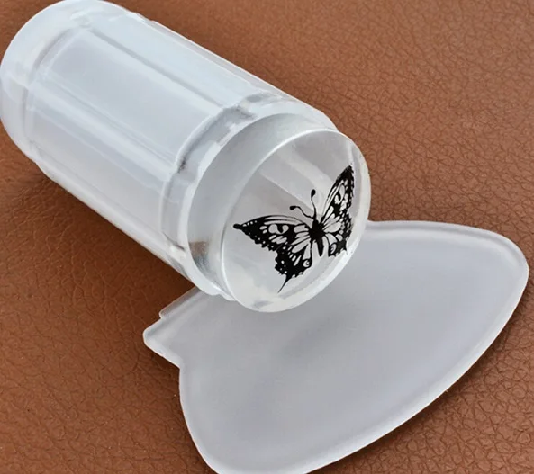 Уникальный дизайн, чистый прозрачный силиконовый скребок для дизайна ногтей с крышкой, 2,8 см, инструменты для штамповки ногтей - Цвет: L004-23C Milky