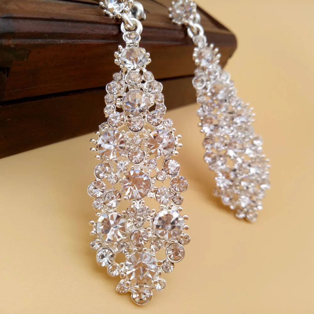 Трендовые длинные серебряные висячие серьги женские свадебные серьги с кристаллами для невест свадебные ювелирные украшения вечерние аксессуары