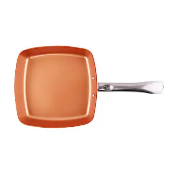 

Handled Non Stick Frying Pan Bronze Aluminum Bottom Flat Square Pot Elegant Color High Quality Kitchen Pan