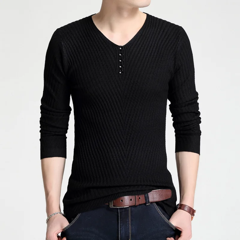 Весенне-осенний тонкий пуловер с v-образным вырезом мужская Трикотажная Рубашка