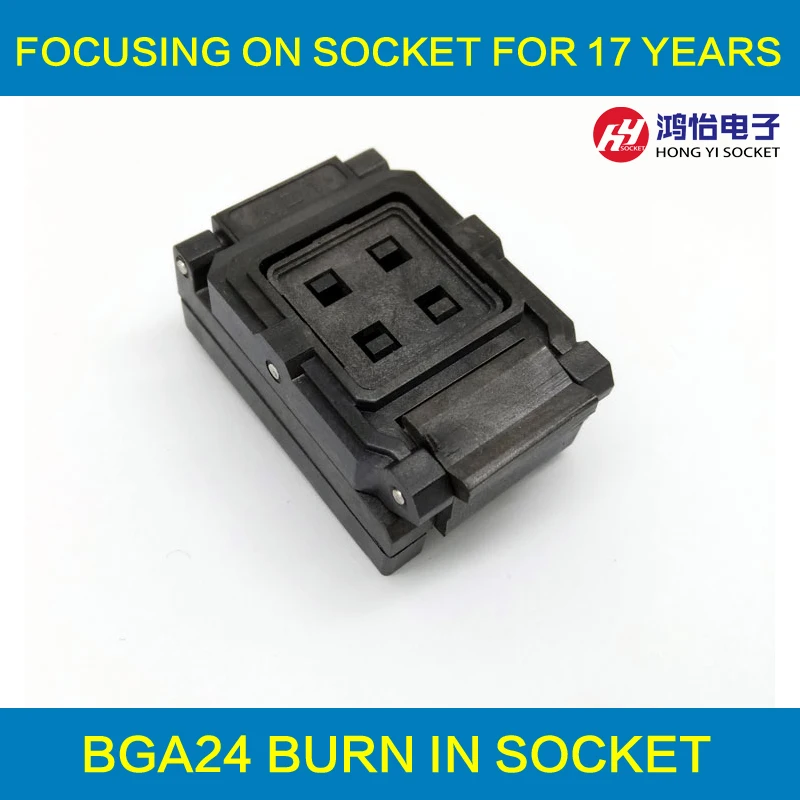 

BGA24-1.0 Clamshell Burn in socket pin pitch 1.0mm IC size 6*8mm Pin Grid 5*5 4*4 BGA24(6*8)-1.0 BGA24 VFBGA24 burn in socket