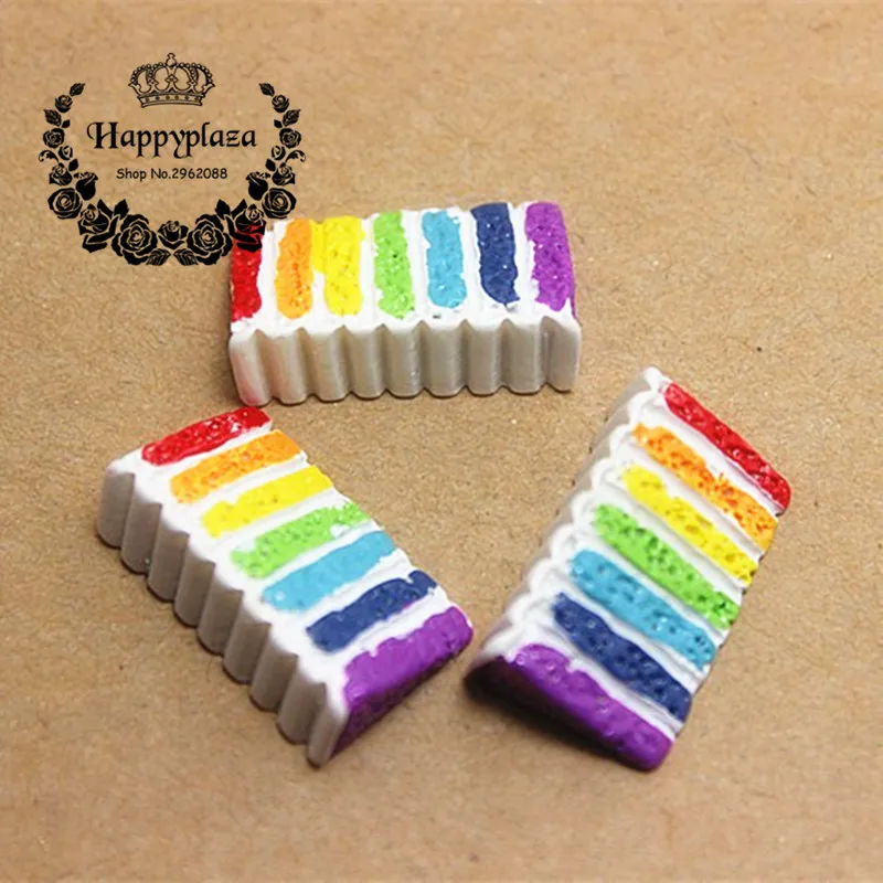 

10pcs Cute 3D Rainbow Cake Resin Simulation Miniature Food Art Flatback Cabochon DIY Craft Decoration,13*21mm