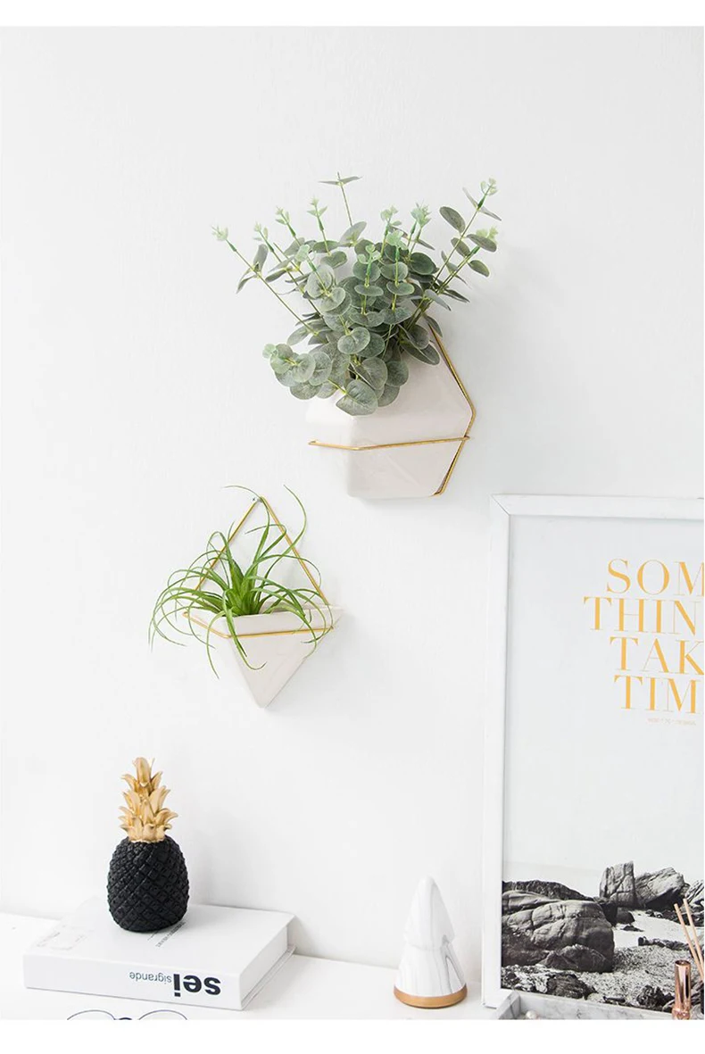 Nordic Creative Ceramic Iron Art Flower Pot Living Room Wall Planter Succulents Plant Pots Hydroponics Hanging Vase Decor Bonsai