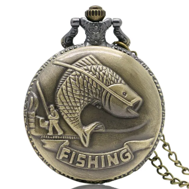 New Arrival Bronze Fishing Angling Quartz Antique Pocket Watch With Necklace Cha New Arrival Bronze Fishing Angling Quartz Antique Pocket Watch With Necklace Cha