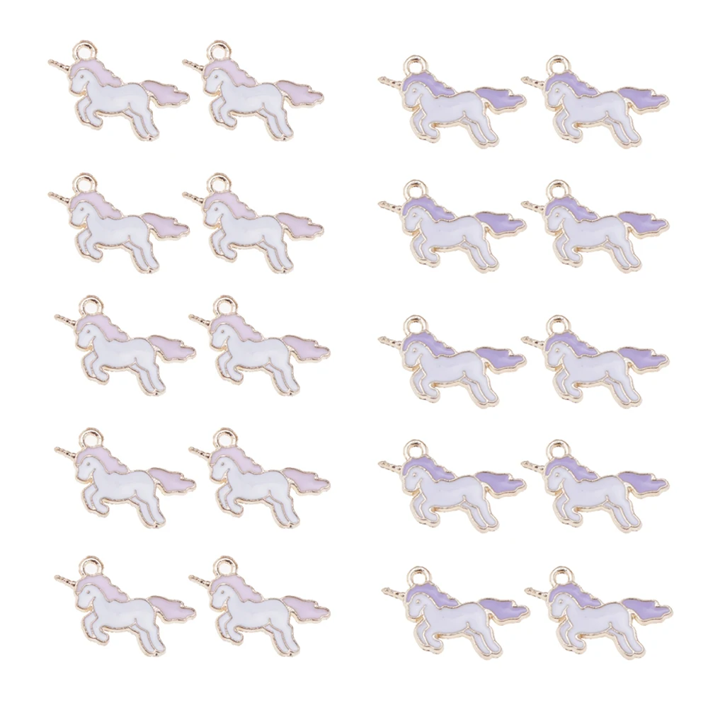 20 Pieces Unicorn Charms Pendant Findings Beads Jewelry Making Findings DIY Crafts Accessories, Pink and Purple