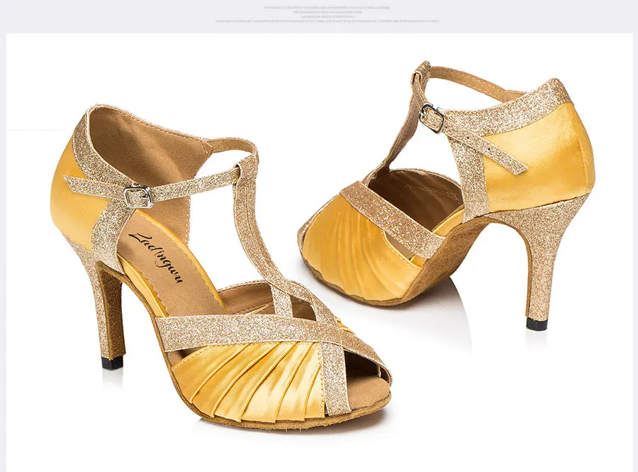 Ladingwu/женские Бальные вечерние туфли для латинских танцев; обувь с мягкой подошвой; профессиональная обувь для танцев; цвет желтый, тигр; Атлас