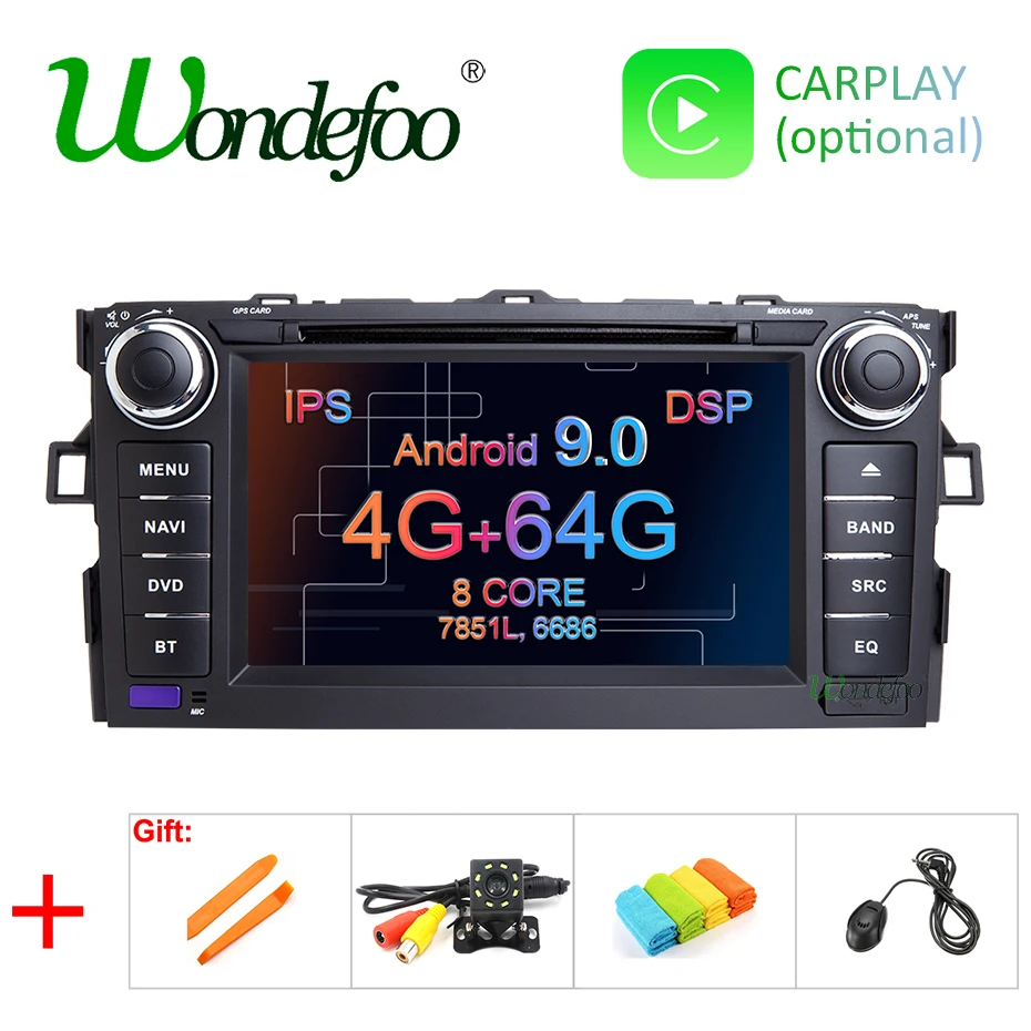 Excellent DSP IPS Android 9.0 64G 2 DIN DVD PLAYER For TOYOTA AURIS Altis COROLLA 2012 2013 GPS radio screen stereo navigation multimedia 0