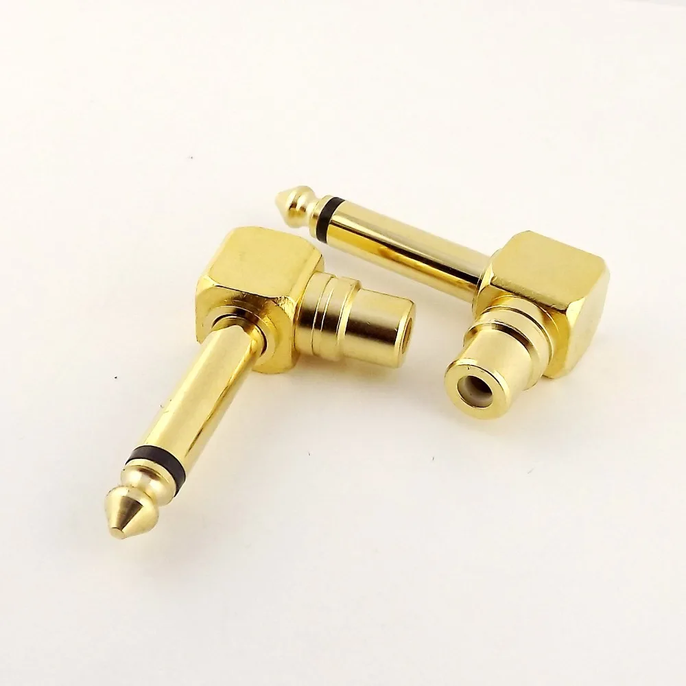 10pcs Gold Copper RCA Female to 6 35mm Male Mono Right Angled Audio Headphone Adapter