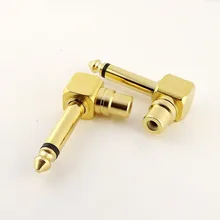 10pcs Gold Copper RCA Female to 6 35mm Male Mono Right Angled Audio Headphone Adapter