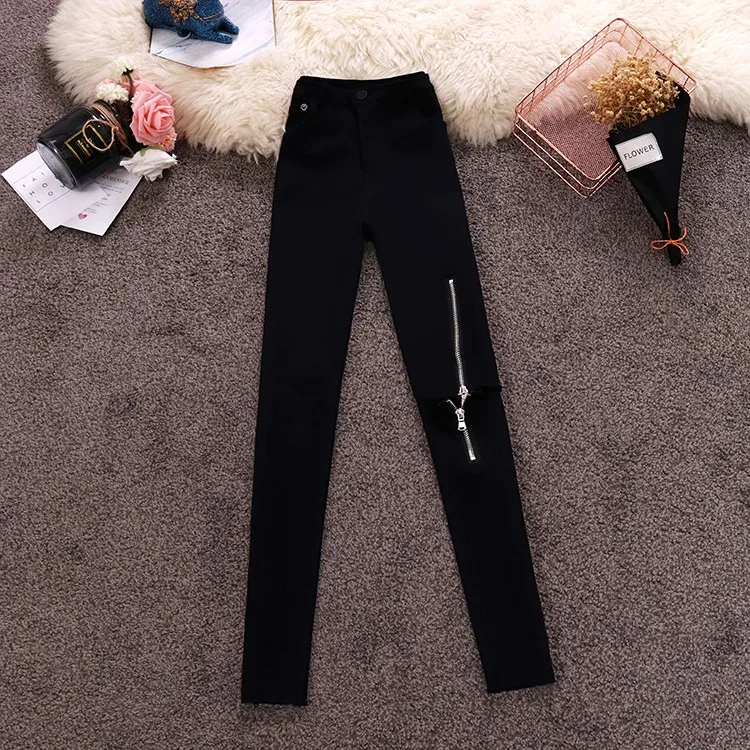 Черные брюки-карандаш с завышенной талией обтягивающие джинсы женские брюки капри на молнии корейские офисные элегантные винтажные Шикарные Длинные сексуальные женские джинсы - Цвет: Черный