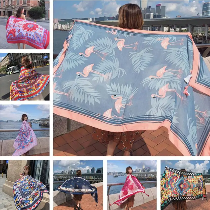 

90x180cm summer beach travel scarf women shawl imitation silk fabric sunshade Tassels large size long Shawls Scarves for Women