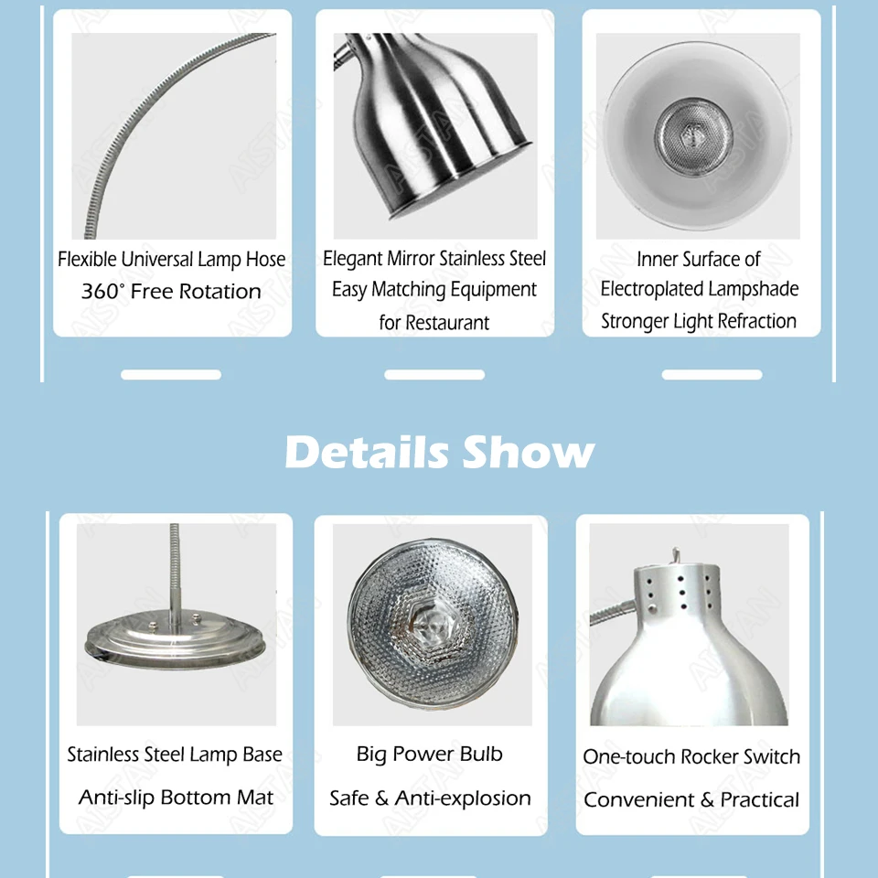 DW1/DW2 electric stainless steel food heating warming lamp light for restaurant