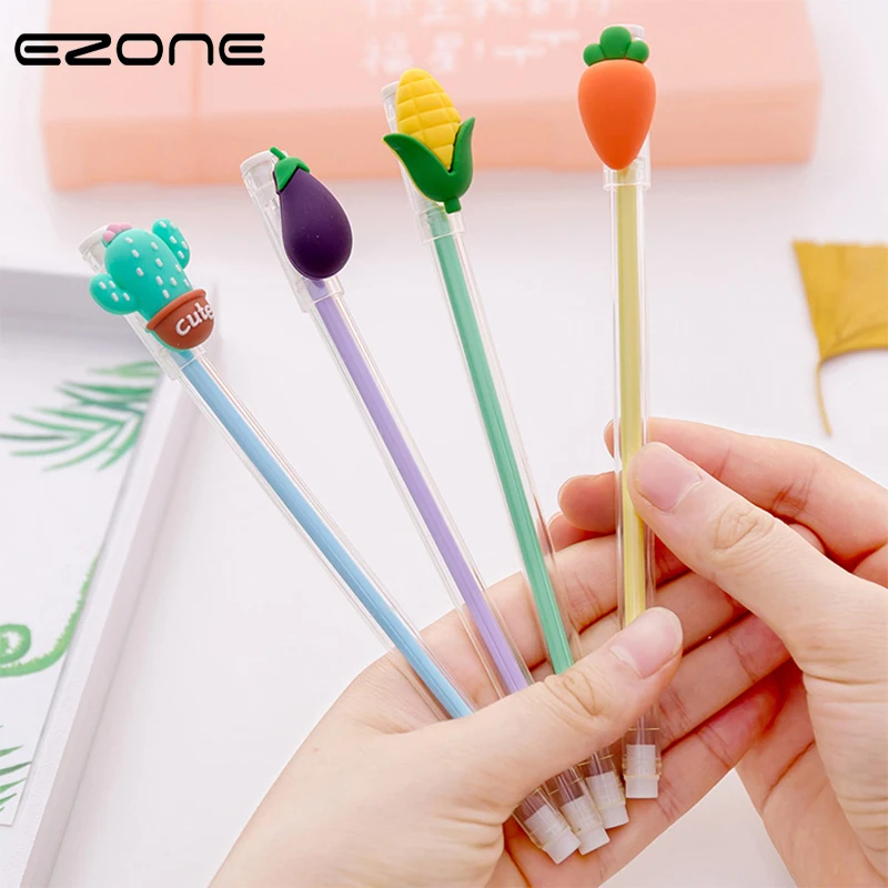 

EZONE 1PC Kawaii Vegetable Gel Pen 0.5mm Carrots/Eggplant/Cactus/Corn Pattern Black Ink Writing Pen Korean Students Stationery