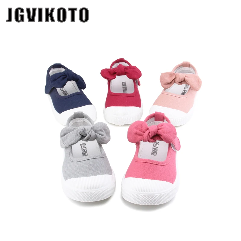Jgvikoto طفلة أحذية أطفال أحذية قماش عارضة مع القوس عقدة حلوة لون الحلوى الفتيات الأطفال أحذية رياضية 21-30