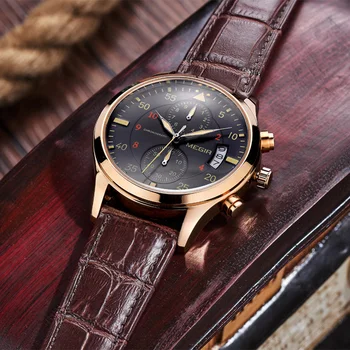 

relogio masculino MEGIR Watch Men Military Quartz Watch Chronograph Mens Watches Top Brand Luxury Leather Sports Wristwatch 2016