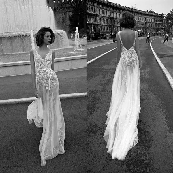 Liz Martinez Vintage Lace Floral Beach Boho Wedding Dresses 2017 V-neck Backless Cheap Free People Bohemian Street Bridal Dress