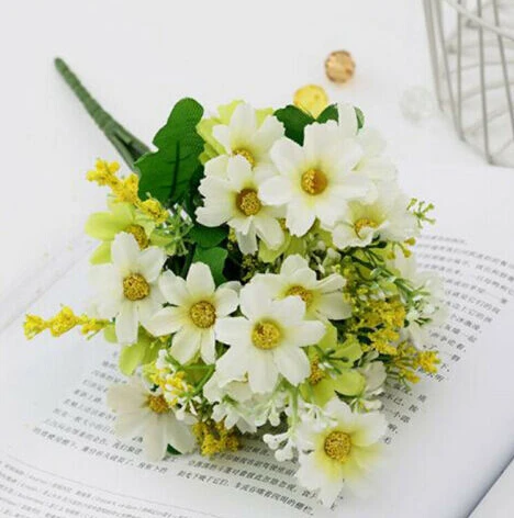 1 букет 28 головы креативный искусственный Шелковый цветок ромашки Свадебные украшения для дома - Цвет: Белый