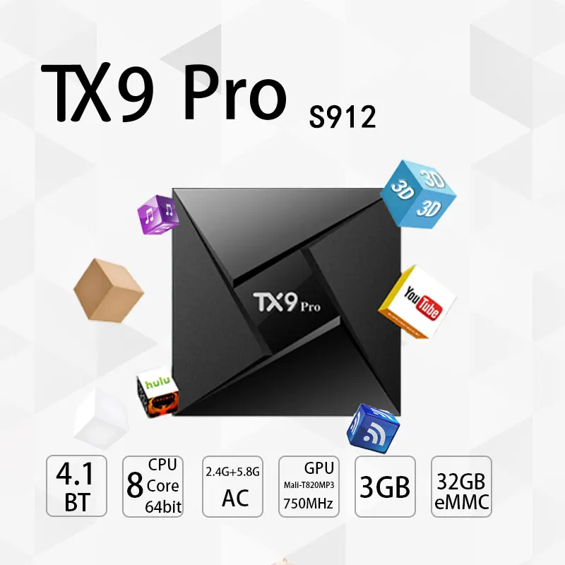 

Tanix TX9 Pro Android 7.1 TV Box Amlogic S912 Octa-core CPU Set-top TV Box 3GB 32G BT 4.1 1000M LAN Smart TV Box PK X92
