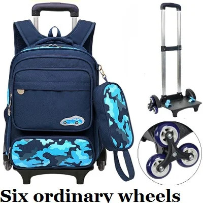 6 wheels Съемный багаж детский модный пенал мультфильм школьные сумки, студенческие флэш колеса прокатки чемодан детей путешествия рюкзак - Цвет: 6 wheels