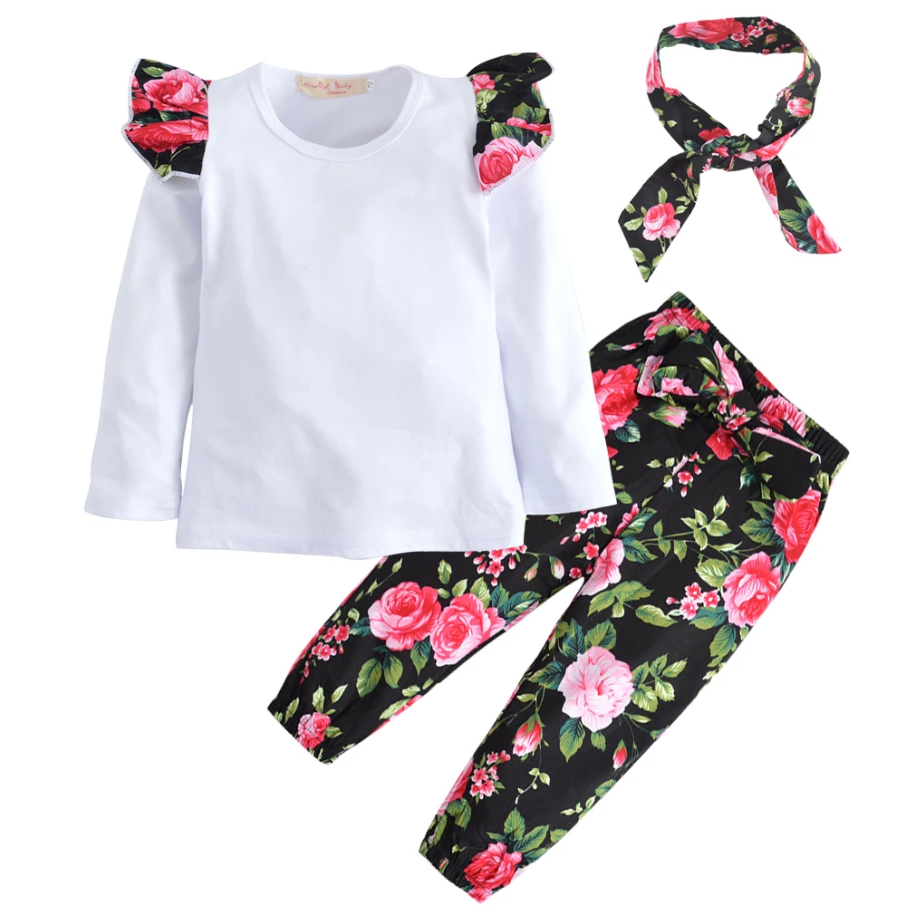 

Baby Clothing Set Spring Autumn Newborn Baby Boys Girls Clothes Long Sleeve Floral Printing Patchwork Infant Toddler 3Pcs Suit