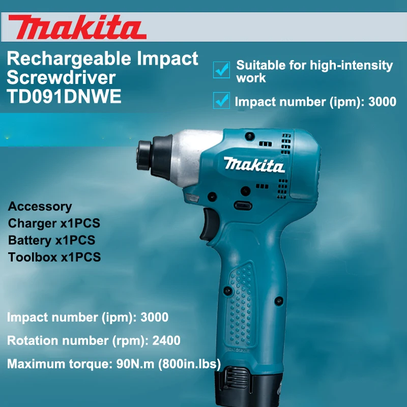 

Japan Makita TD091DNWE Rechargeable impact screwdriver Electric screwdriver 3000 ipm 2400 rpm 10.8V 90N.m