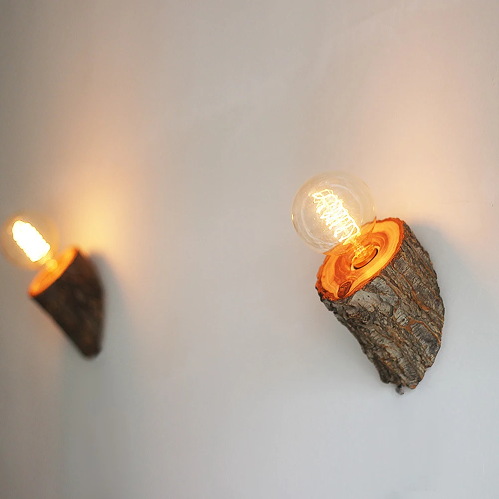 

E27 Indoor DIY Corridor Bedroom Wooden Light Base Home Led Bedside Simple Hotel Easy Install Retro Decoration