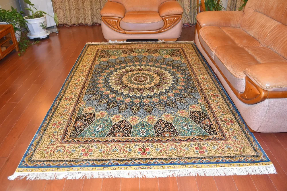 6'x9' Большие размеры Подсолнух шелковые ковры ручной работы классические персидские ковры ручной вязки