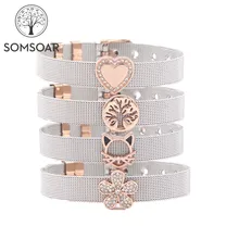 Somsoar ювелирные изделия серебро розовое золото нержавеющая сталь сетчатый Браслет Браслеты с 1 шт. скользящие шармы для самостоятельного изготовления украшений ювелирные изделия как лучший подарок