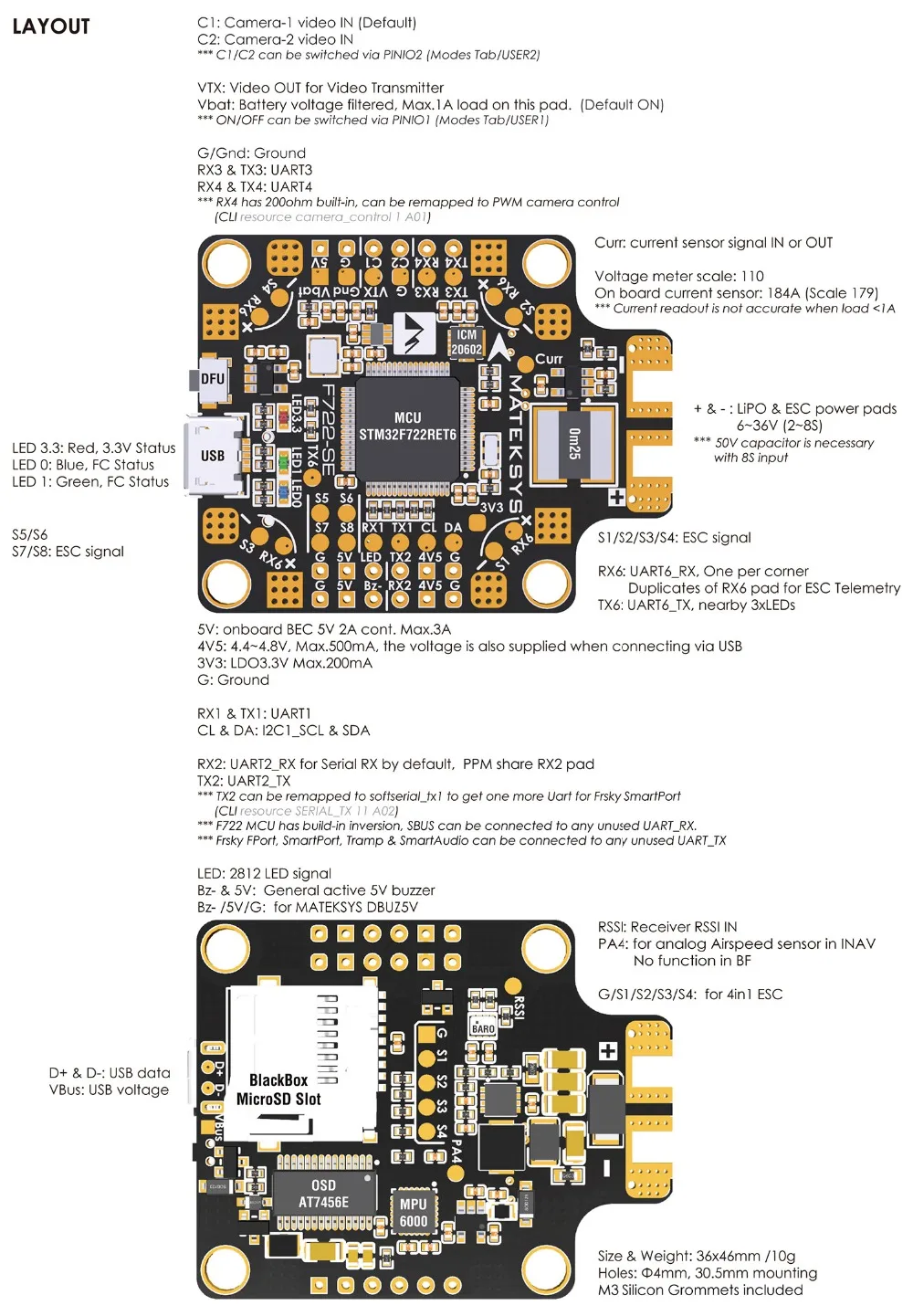 Matek Mateksys F722-SE F7 Dual Gryo Контроллер полета AIO OSD BEC Датчик тока для моделей RC Мультикоптер Дрон часть Асса