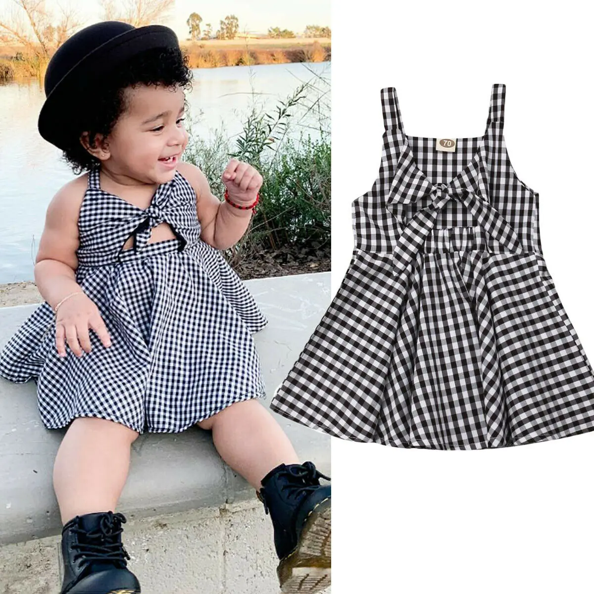 

Pudcoco 2019 Summer Casual Girls Kids Baby Sweet Princess Plaid Party Wedding Holiday Beach Dress